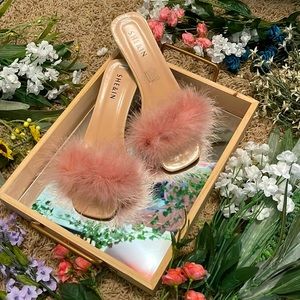 Fluffy slip on heels